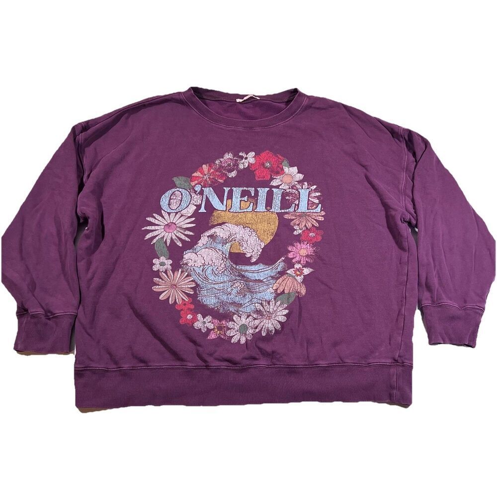 O'Neill Retro Floral Wave Graphic Crewneck Pullover Sweatshirt Oversized Large